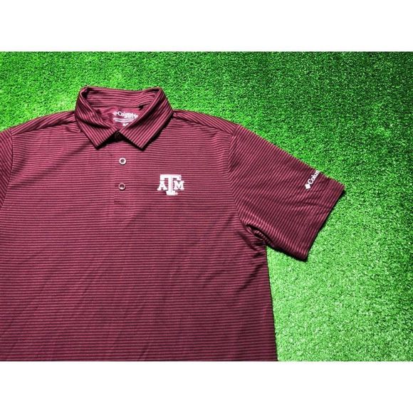 Columbia A&M Mens Maroon Striped Short Sleeve Polo Shirt Size Medium - Picture 1 of 10